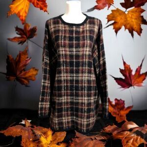 Vintage Mohair Blend Plaid Sweater XL Brown Oversized Boxy Academia Grandpa 80s.